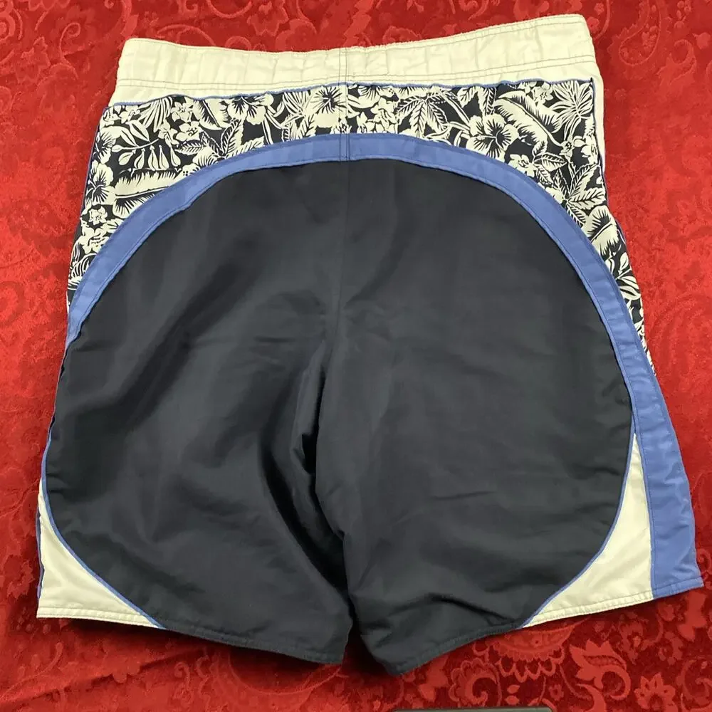 VTG Graphite Swim Trunks Board Shorts Mens 38 Blue Floral Mesh Lining